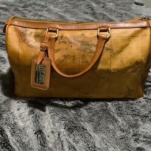 Alviero Martini Tan Map Satchel